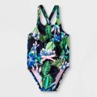 Target Baby Girls' Belted Waist Tropical One Piece Swimsuit - Green