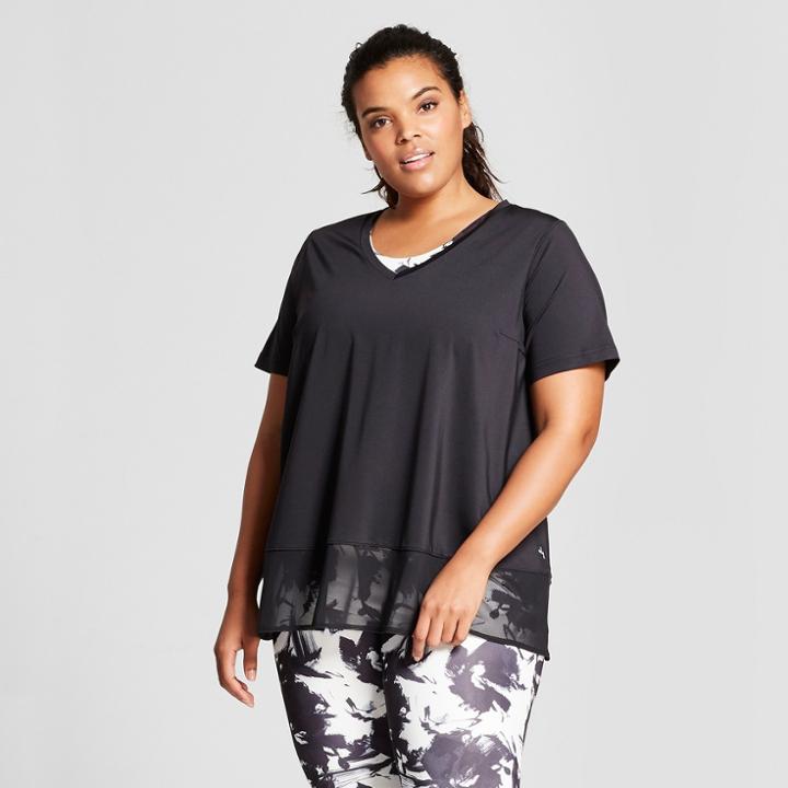 Plus Size Women's Plus Short Sleeve Mesh T-shirt - Joylab Black