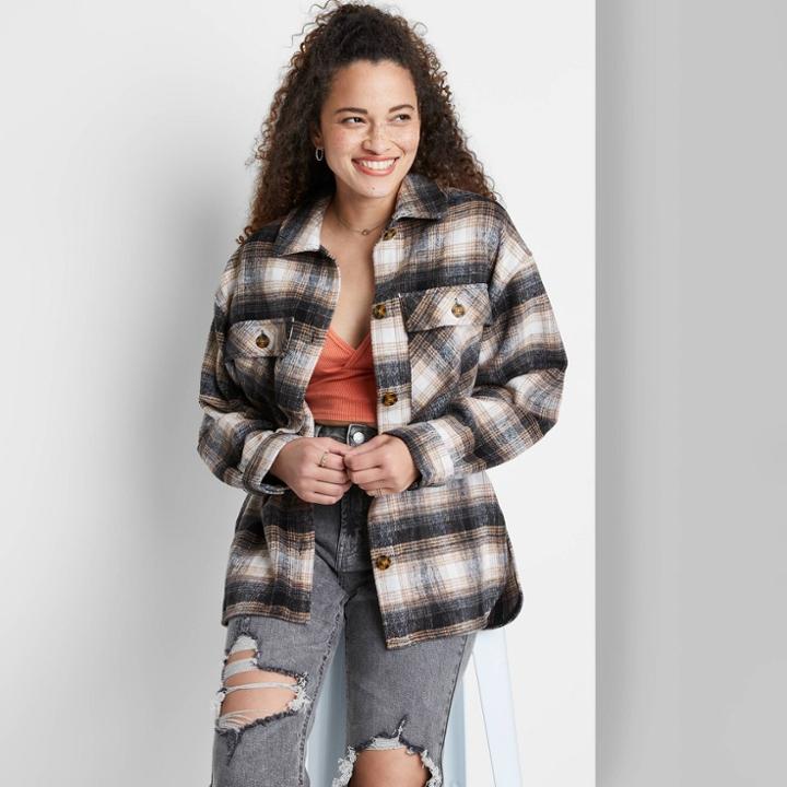 Women's Shirt Jacket - Wild Fable Black Plaid
