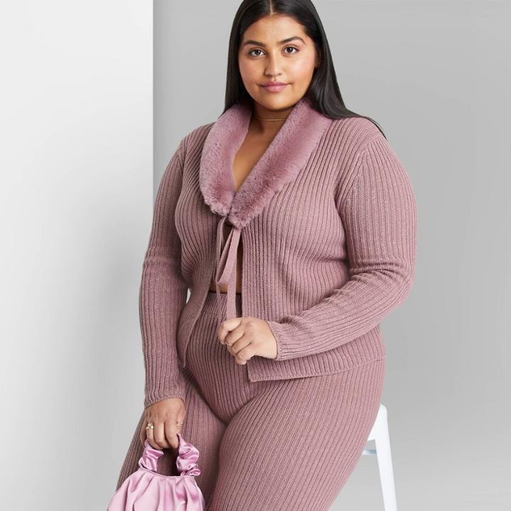 Women's Plus Size Faux Fur Tie-front Cardigan - Wild Fable