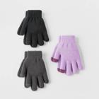 Girls' 3pk Gloves - Cat & Jack Black/purple/gray