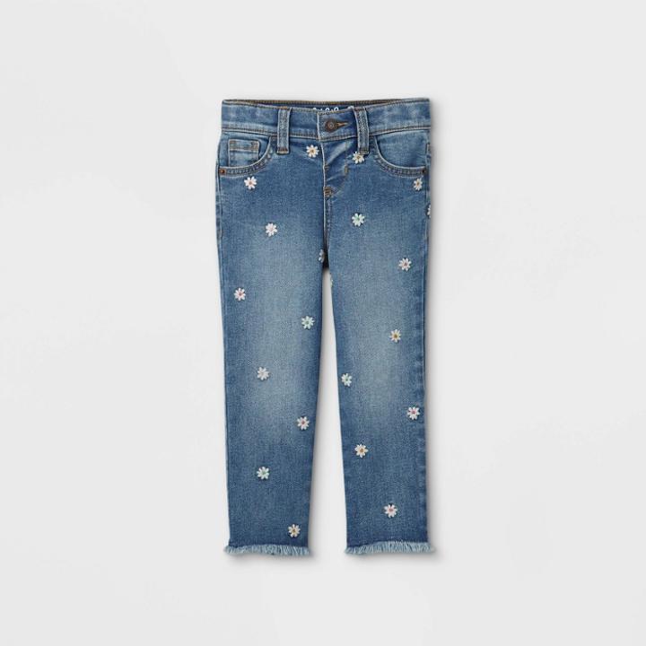Toddler Girls' High-rise Floral Embroidered Skinny Jeans - Cat & Jack Medium Wash