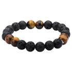 Inox Jewelry Men's Steel Art Black Lava And Brown Tiger Eye Beads Bracelet (8.5),