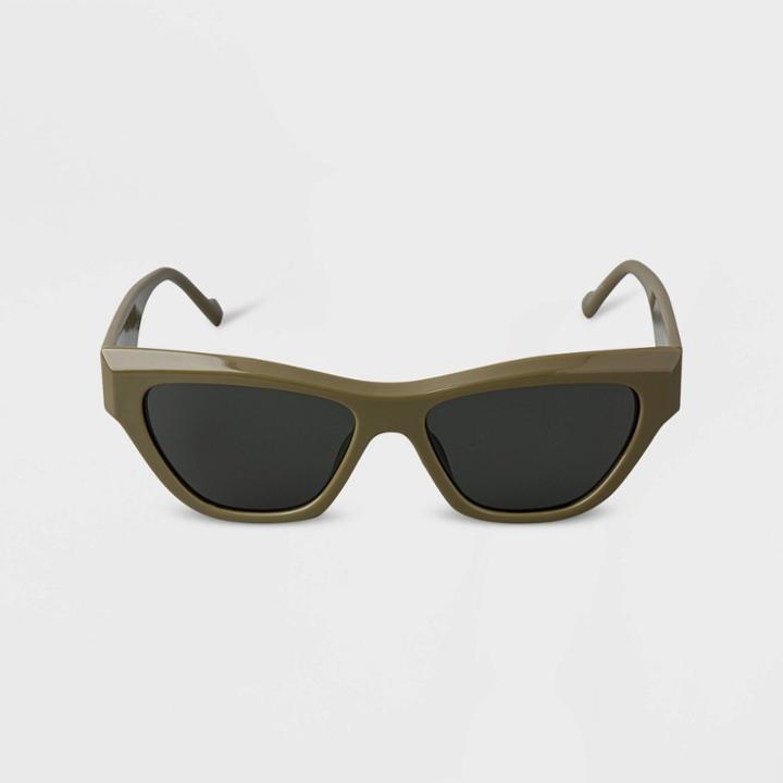Women's Plastic Angular Cateye Sunglasses - A New Day Green