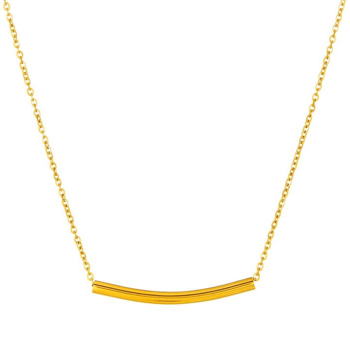 Elya Curbed Cylinder Bar Chain Necklace - Gold