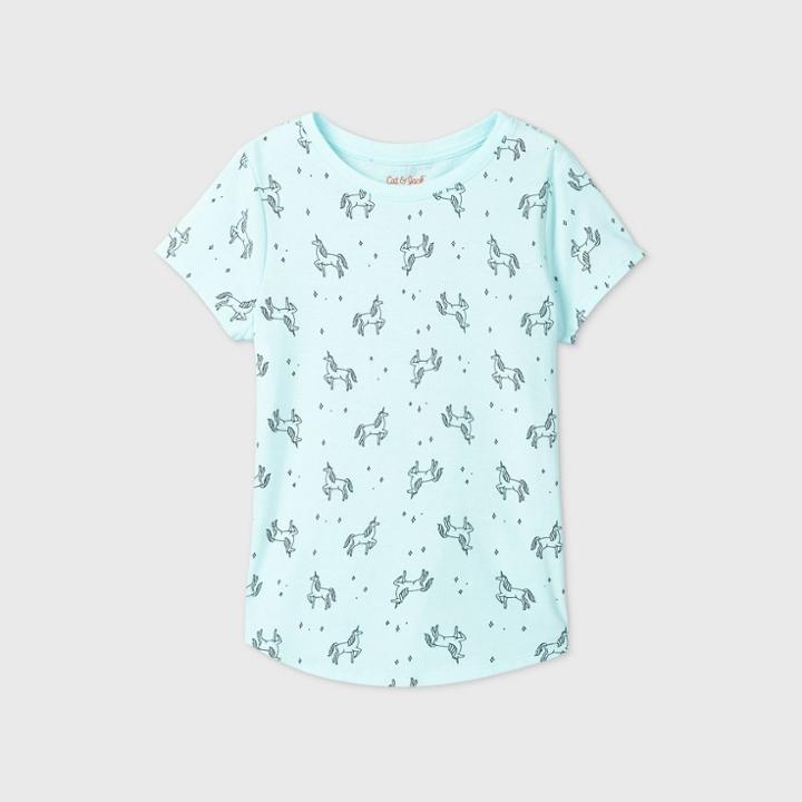 Girls' Short Sleeve Printed T-shirt - Cat & Jack Aqua