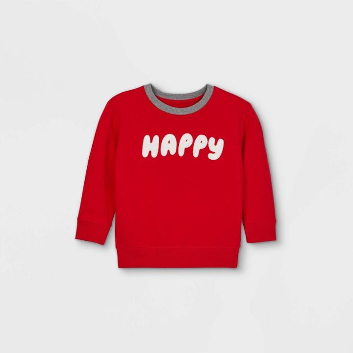 Toddler Boys' Valentine's Day Happy Fleece Pullover Sweatshirt With Elbow Patches - Cat & Jack Red