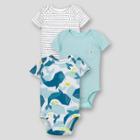 Lamaze Baby Boys' 3pk Organic Whale Short Sleeve Bodysuit - Turquoise