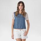 Target S&p By Standards & Practices Women's Lightweight Denim Top With Lace Sleeves - Blue