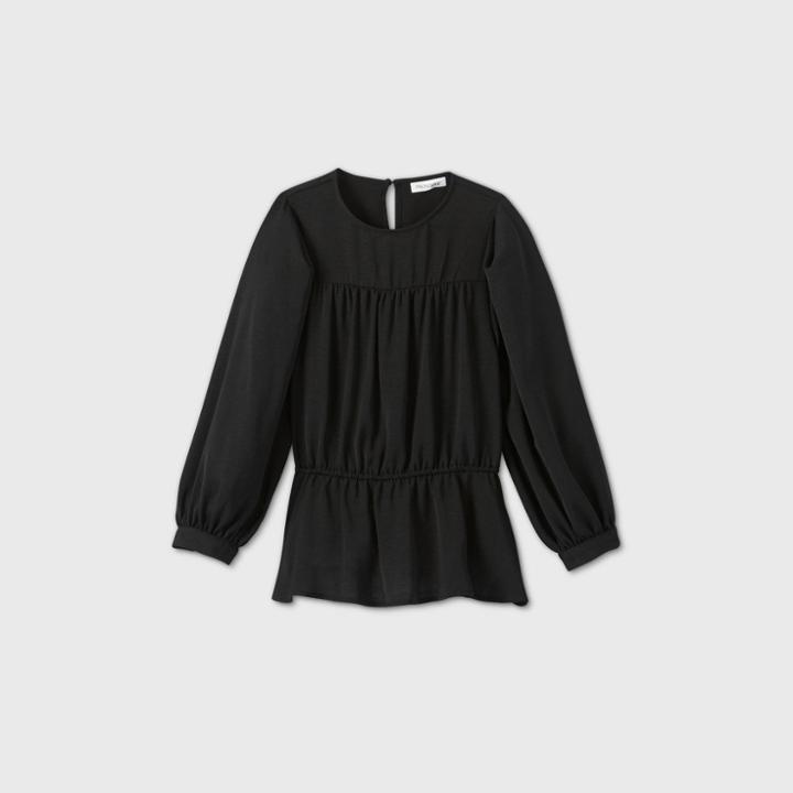 Women's Bishop Long Sleeve Shirred Waist Top - Prologue Black