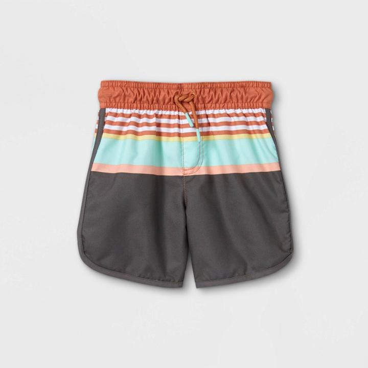 Toddler Boys' Striped Swim Trunks - Cat & Jack Blue/brown/gray