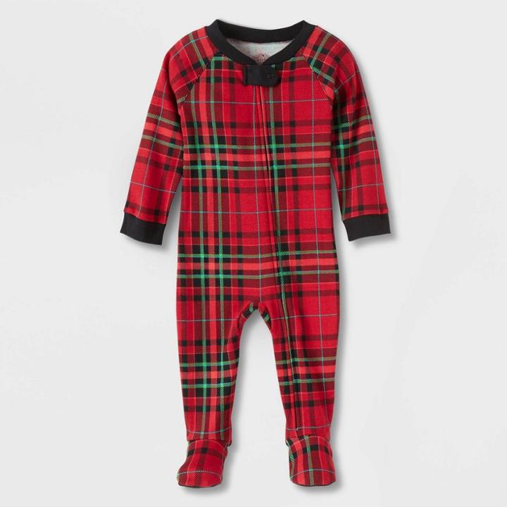 Baby Holiday Tartan Plaid Flannel Matching Family Footed Pajama - Wondershop Red