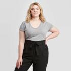 Women's Plus Size Short Sleeve V-neck Slim Fit T-shirt - Ava & Viv Gray 1x, Women's,