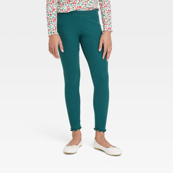 Girls' Cozy Rib Leggings - Cat & Jack Dark Teal Green