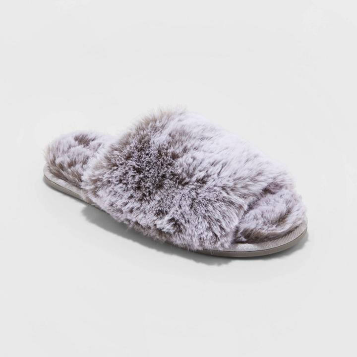 Women's Capri Faux Fur Slide Slippers - Stars Above Gray