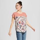 Women's Basic Sleeve Floral Print Knit/woven T-shirt With Pocket - Xhilaration Ivory