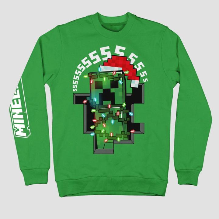 Kids' Minecraft Holiday Fleece Sweatshirt - Green
