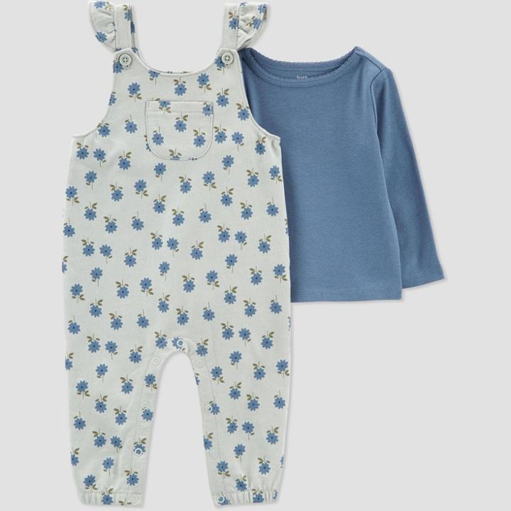 Carter's Just One You Baby Girls' Floral Top & Bottom Set - Olive/navy Newborn, Blue/green