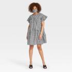 Women's Gingham Print Ruffle Short Sleeve Dress - Who What Wear Black/white