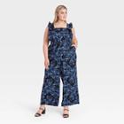 Women's Plus Size Printed Ruffle Short Sleeve Jumpsuit - Who What Wear Blue