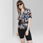 Women's Floral Print Short Sleeve Button-down Shirt - Wild Fable Black/purple