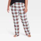 Women's Plus Size Holiday Tartan Plaid Fleece Matching Family Pajama Pants - Wondershop Cream