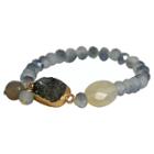 Zirconmania Zirconite Semi-precious Roundel Beads Stretch Bracelet With Genuine Druzy
