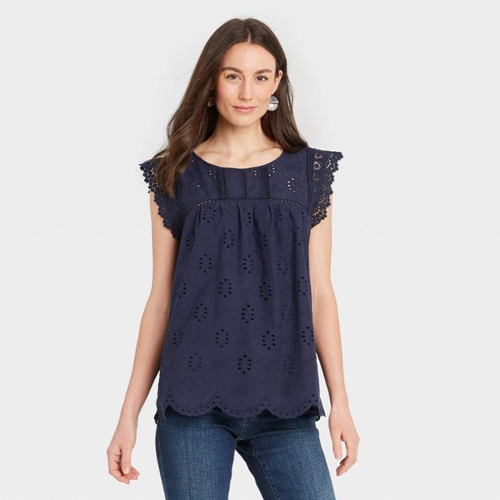 Women's Eyelet Tank Top - Knox Rose Navy