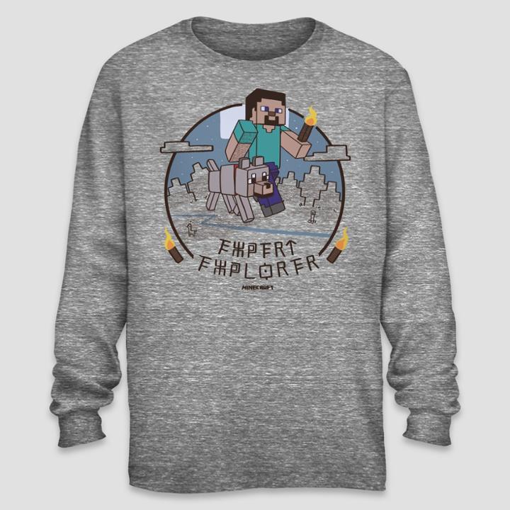 Boys' Minecraft Long Sleeve T-shirt - Charcoal Heather