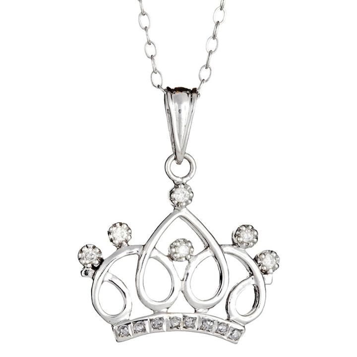 Target Sterling Silver Crown Pendant Necklace With Diamond Accents - White, Girl's