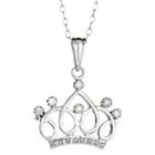Target Sterling Silver Crown Pendant Necklace With Diamond Accents - White, Girl's