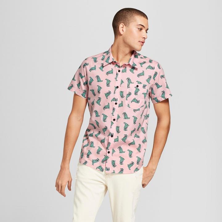 Men's Rugrats Nickelodeon Raptar Short Sleeve Woven Button-down Shirt - Pink