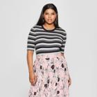 Women's Plus Size Striped Elbow Sleeve Crew Sweater - Who What Wear Gray 3x, Gray