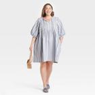 Women's Plus Size Striped Puff Long Sleeve Babydoll Dress - Universal Thread Blue
