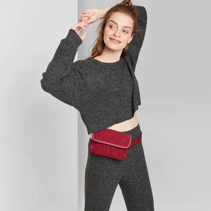 Women's Long Sleeve Crewneck Cropped Pullover - Wild Fable Charcoal Xs, Women's, Gray