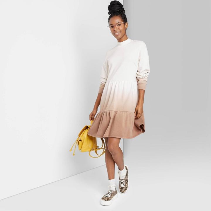 Women's Ombre Long Sleeve Cozy Sweatshirt Dress - Wild Fable Brown