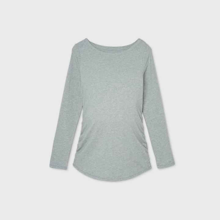 Maternity Long Sleeve Boat Neck Side Shirred T-shirt - Isabel Maternity By Ingrid & Isabel Heather Gray