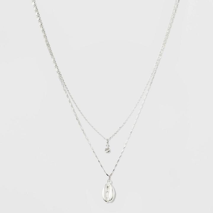 Two Rows And Shell And Cubic Zirconia Short Necklace - A New Day