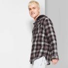 Men's Plaid Long Sleeve Poplin Detachable Hooded Button-down Shirt - Original Use Folkstone Gray