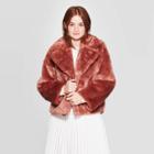 Women's Long Sleeve Faux Fur Jacket - A New Day Brown M,
