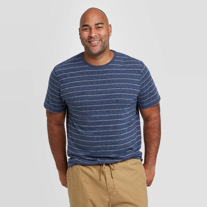 Men's Big & Tall Standard Fit Novelty Crew Neck Jacquard Stripes T-shirt - Goodfellow & Co Blue