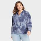 Women's Plus Size Hooded Sweatshirt - Knox Rose Blue Tie-dye