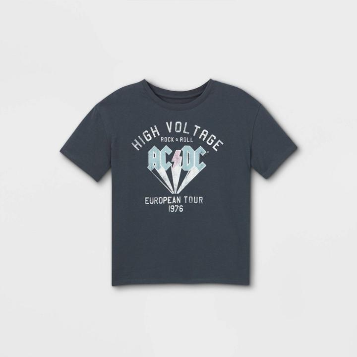 Girls' Ac/dc Oversized Graphic T-shirt - Art Class Charcoal Gray