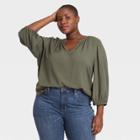 Women's Plus Size 3/4 Sleeve Popover Blouse - Ava & Viv Olive X, Green