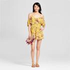 Women's Floral Print Cold Shoulder Ruched Romper - Xhilaration Yellow