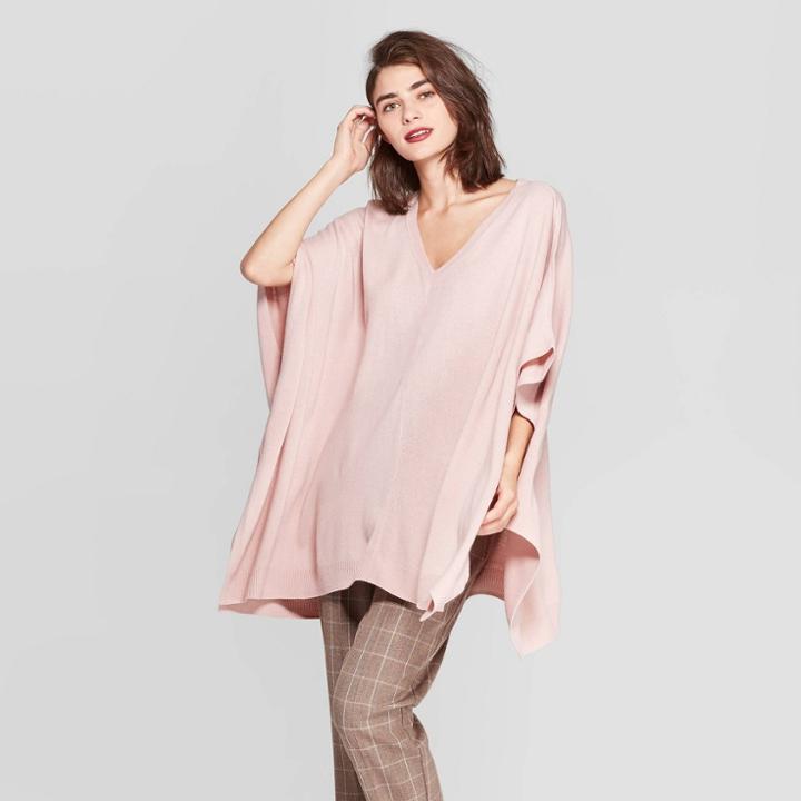 Women's Turtleneck Pullover Poncho Wrap Jacket - A New Day Smoked Pink