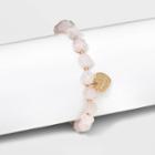 No Brand Silver Plated Rose Quartz Love Charm Beaded Stretch Bracelet - Worn Gold