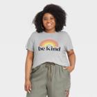 Women's Plus Size Short Sleeve Round Neck Graphic T-shirt - Knox Rose Heather Gray Rainbow