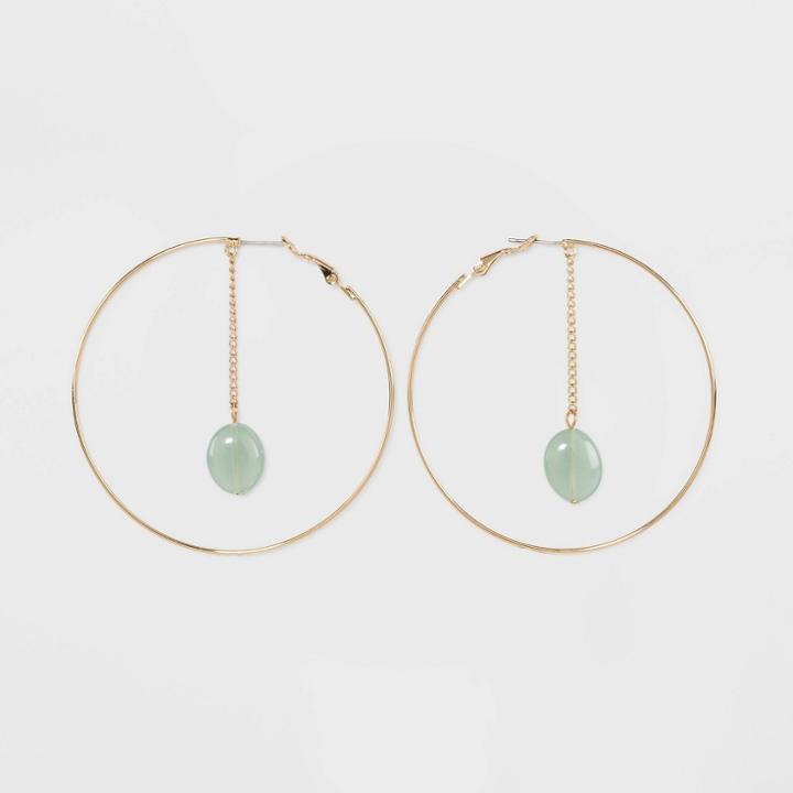 Acrylic Beaded Clutchless Hoop Earrings - A New Day Jade, Women's, Green