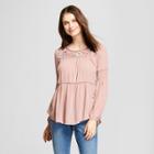 Women's Long Sleeve Tie Back Embroidered Top - Knox Rose Dusty Pink
